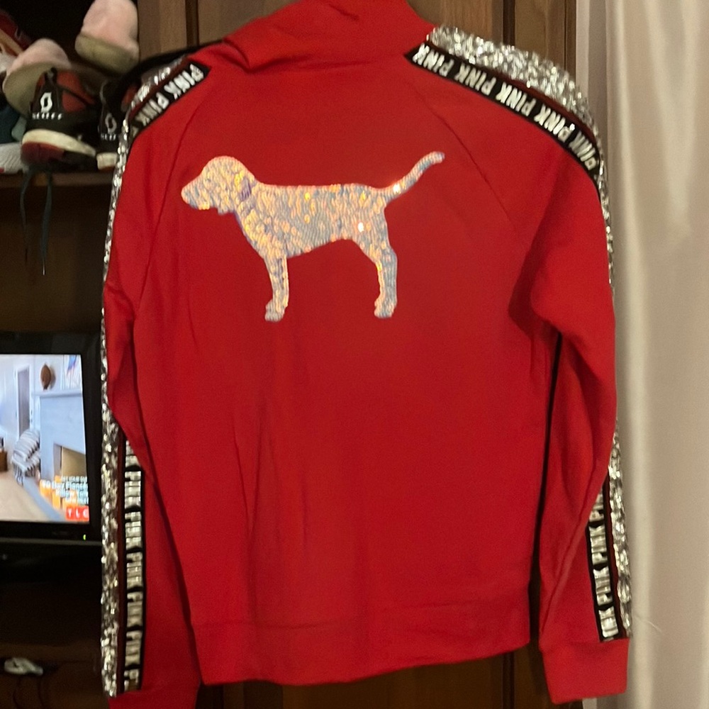 NWOT Victoria Secret pink red BLING sequined sweatsuit